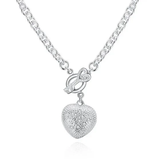 18 Inch Heart W/ Key & Toggle Closure Necklace .925 Sterling Silver Stamped - Picture 5 of 6